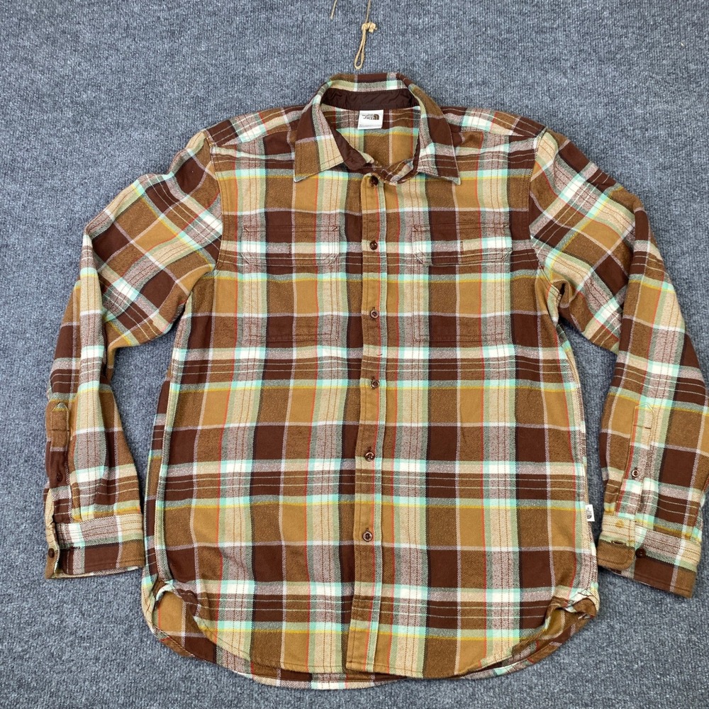 The North Face Mens Plaid Flannel Button Down Shirt Brown NF0A4QPJ Size M